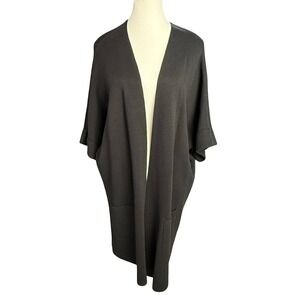Eileen‎ Fisher Black Cardigan Open Front Knit Short Sleeve Silk Cotton Large